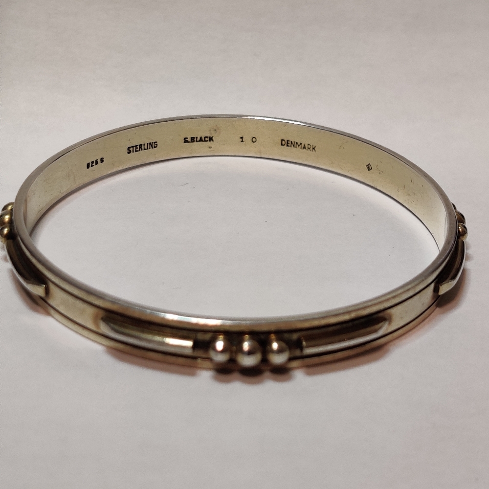 Vintage Denmark Silver Signed Sigurd Black Bangle Bracelet MCM